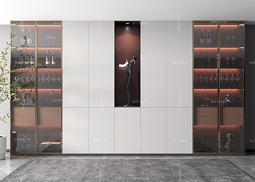 全鋁酒柜客廳柜子 極簡(jiǎn)開(kāi)放式亮光玻璃柜